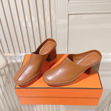 HM 26S HEEL MULES 65 MM IN LIGHT BROWN CALFSKIN