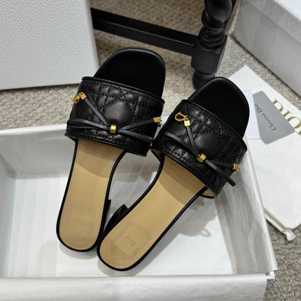 DIOR 26S HEELED MULES 45 MM IN BLACK QUILTED LAMBSKIN GOLD HARDWARE