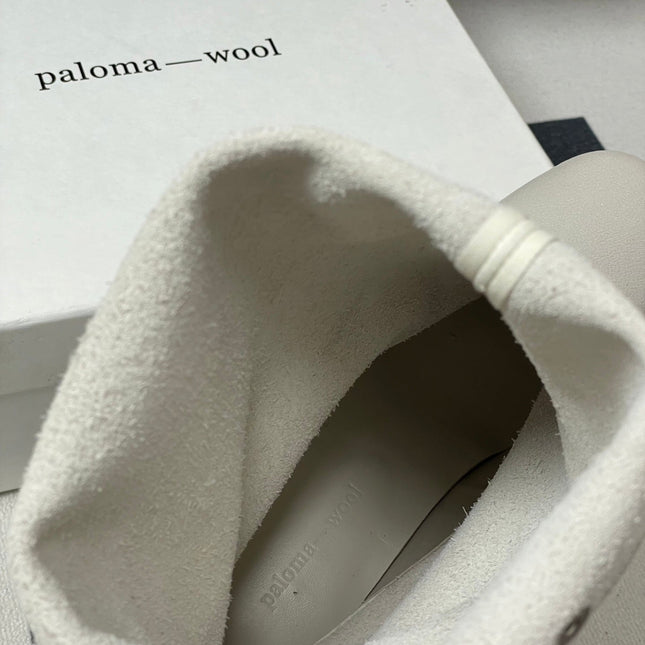 ALO 25S PALOMA WOOL TIERED BOOTS IN CREAM WHITE LAMBSKIN WITH STUD