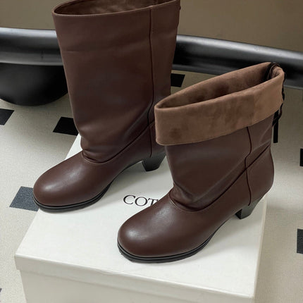 ALO 25S FOLD-OVER ANKLE BOOTS 50 MM IN DARK BROWN LAMBSKIN