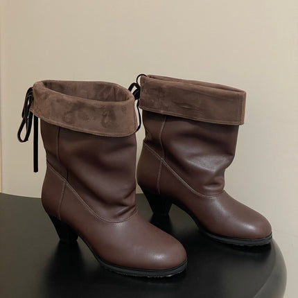ALO 25S FOLD-OVER ANKLE BOOTS 50 MM IN DARK BROWN LAMBSKIN