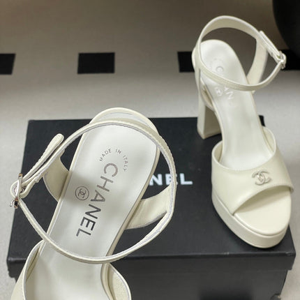 CHANEL 26S HIGH HEEL SANDALS 120 MM IN CREAM WHITE LAMBSKIN