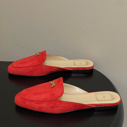DIOR 26S MULES IN RED SUEDE WITH BOW
