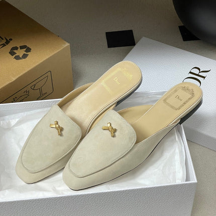 DIOR 26S MULES IN BEIGE SUEDE WITH BOW