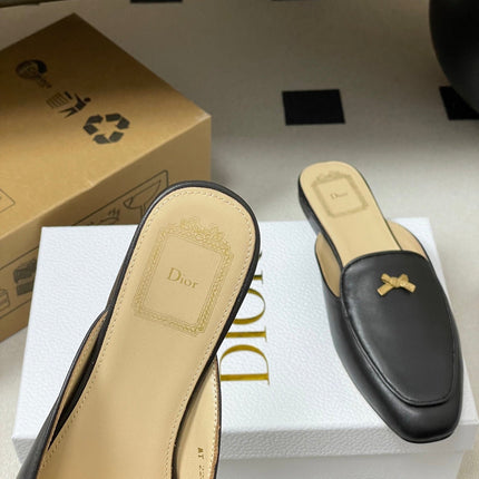 DIOR 26S MULES IN BLACK CALFSKIN WITH BOW