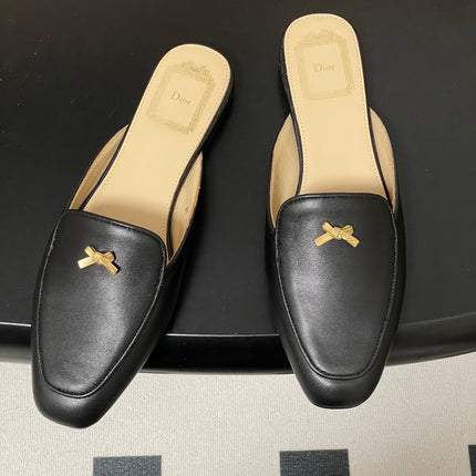 DIOR 26S MULES IN BLACK CALFSKIN WITH BOW
