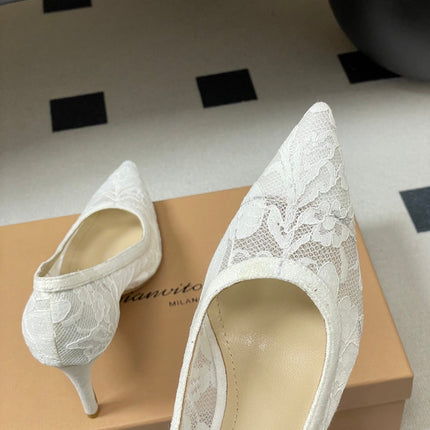 GIANVITO ROSSI 26S HIGH HEELS 85 MM IN WHITE LACE
