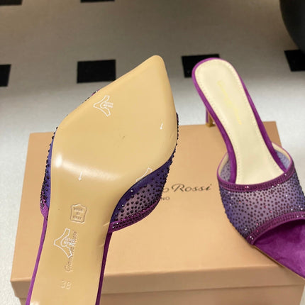 GIANVITO ROSSI 26S HIGH HEELS 85 MM IN PURPLE SUEDE WITH RHINESTONE STRAP