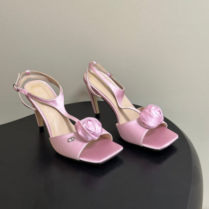 DIOR 26S ROSE HEELED SANDALS 85MM IN PINK SATIN