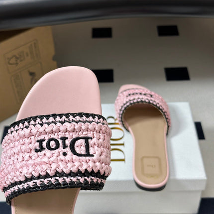 DIOR 26S FLAT SLIDE SANDALS IN PINK RAFFIA