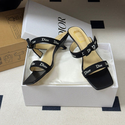 DIOR 26S J'ADIOR MULE SANDALS 35MM IN BLACK CALFSKIN WITH LOGO RIBBON