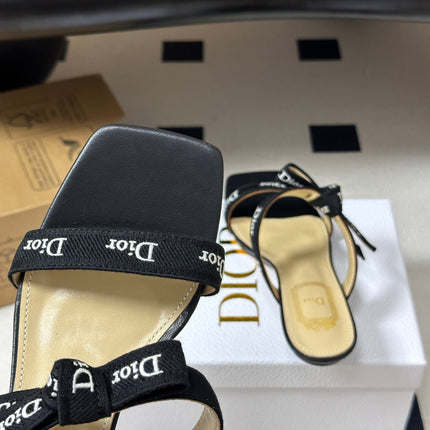 DIOR 26S J'ADIOR MULE SANDALS 35MM IN BLACK CALFSKIN WITH LOGO RIBBON