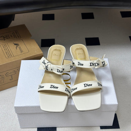 DIOR 26S J'ADIOR MULE SANDALS 35MM IN IVORY WHITE CALFSKIN WITH LOGO RIBBON