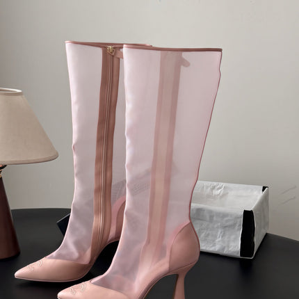 CHANEL 26S THIGH HIGH BOOTS IN LIGHT PINK MESH