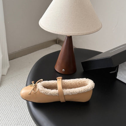 CHANEL 26S MARY JANE FLATS IN BEIGE LAMBSKIN AND SHEARLING