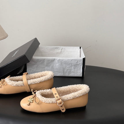 CHANEL 26S MARY JANE FLATS IN BEIGE LAMBSKIN AND SHEARLING