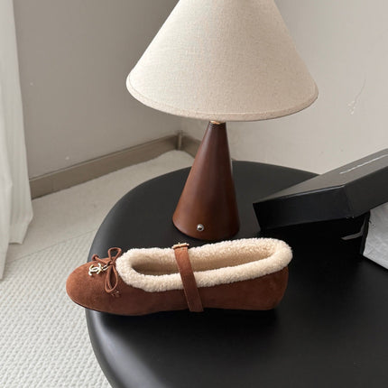 CHANEL 26S MARY JANE FLATS IN BROWN SUEDE AND SHEARLING
