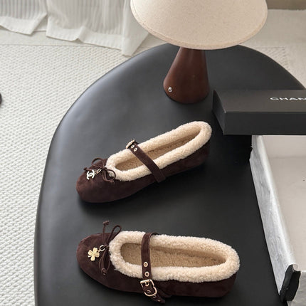 CHANEL 26S MARY JANE FLATS IN DARK BROWN SUEDE AND SHEARLING