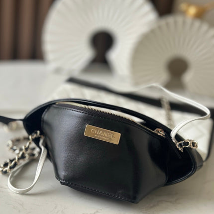 CHANEL 26S MINI SHOPPING BAG 24 IN WHITE AND BLACK LAMBSKIN