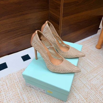 AQUAZZURA 26S HIGH HEELS 100 MM IN BEIGE FABRIC