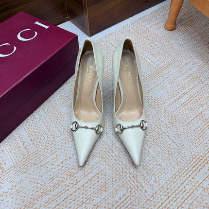 GUCCI 26S HORSEBIT PUMPS 105 MM IN CREAM WHITE SMOOTH CALFSKIN