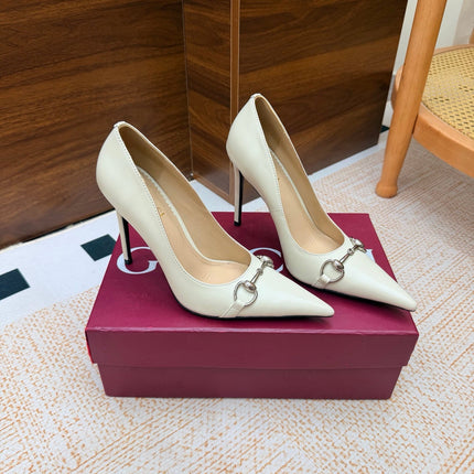 GUCCI 26S HORSEBIT PUMPS 105 MM IN CREAM WHITE SMOOTH CALFSKIN
