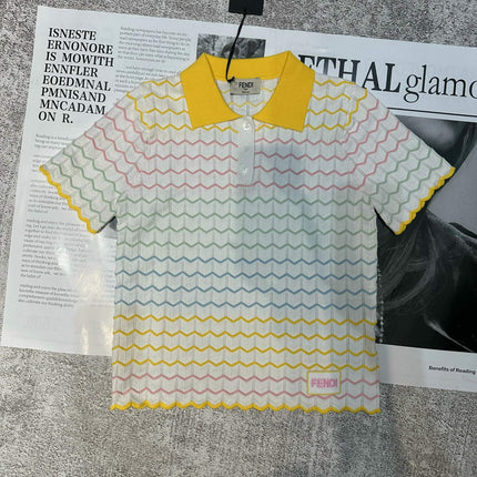 FENDI 26S SHORT-SLEEVE KNIT POLO TOP 393