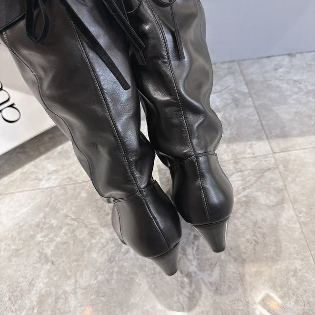 ALO 25S FOLD-OVER TALL BOOTS 50 MM IN BLACK LAMBSKIN