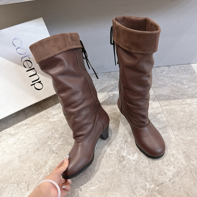 ALO 25S FOLD-OVER TALL BOOTS 50 MM IN DARK BROWN LAMBSKIN