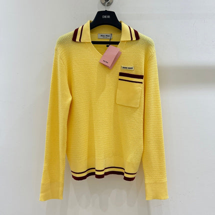 MIUMIU 26S LONG-SLEEVE KNIT POLO SHIRT 1414