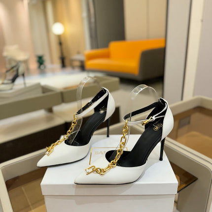 BALMAIN 25S SYNC STILETTOS WITH POINTED TOE 95MM IN WHITE CALFSKIN