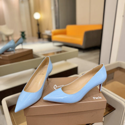 CHRISTIAN LOUBOUTIN 26S POINTED-TOE PUMPS 65 MM IN LIGHT BLUE PATENT CALFSKIN