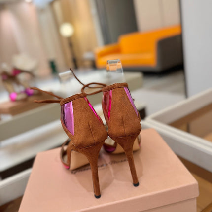 GIANVITO ROSSI 26S HEELS 105 MM IN BROWN SUEDE AND METALLIC PINK CALFSKIN