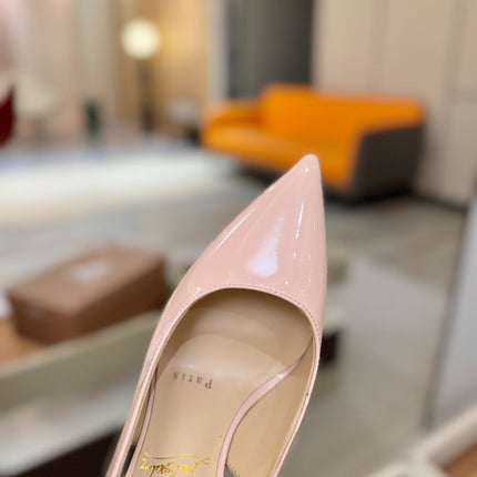 CHRISTIAN LOUBOUTIN 26S SLINGBACK HEELS 105 MM IN NUDE PINK PATENT CALFSKIN