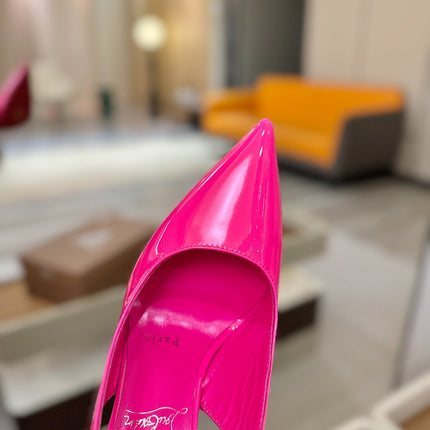 CHRISTIAN LOUBOUTIN 26S SLINGBACK HEELS 105 MM IN DARK PINK PATENT CALFSKIN