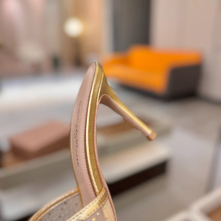 GIANVITO ROSSI 26S POINTED TOE HIGH HEELS 85 MM IN GOLD LAMBSKIN WITH RHINESTONE STRAP