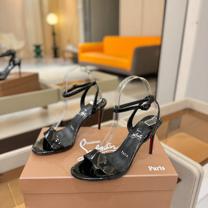 CHRISTIAN LOUBOUTIN 26S HEELED SANDALS 85 MM IN BLACK PATENT CALFSKIN