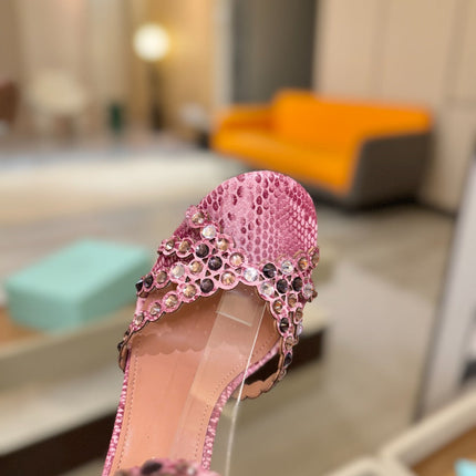AQUAZZURA 26S STRAPPY HIGH HEELS 105 MM IN PINK SNAKESKIN