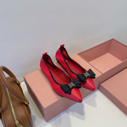 MIUMIU 26S BALLET FLATS IN RED CALFSKIN WITH BOW