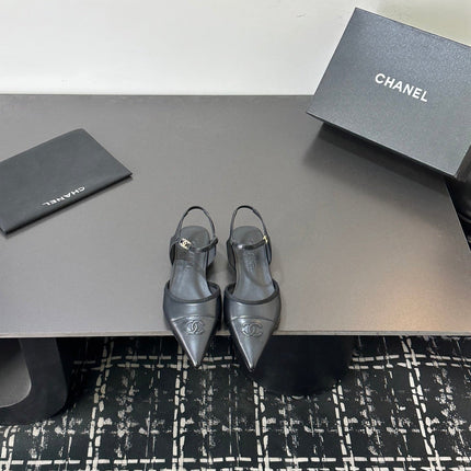 CHANEL 26S FLAT SLINGBACK SHOES IN BLACK LAMBSKIN