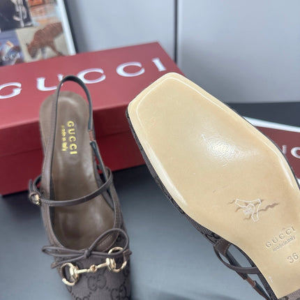 GUCCI 26S SLINGBACK 25 MM IN TAUPE BROWN CANVAS