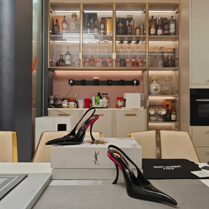 YSL SLINGBACK HIGH HEELS 100 MM IN BLACK CALFSKIN