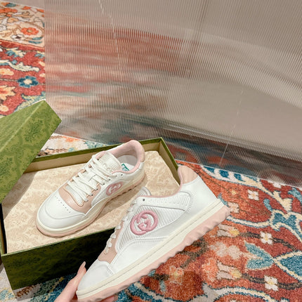 GUCCI 26S SNEAKERS IN WHITE MIX LIGHT PINK CALFSKIN