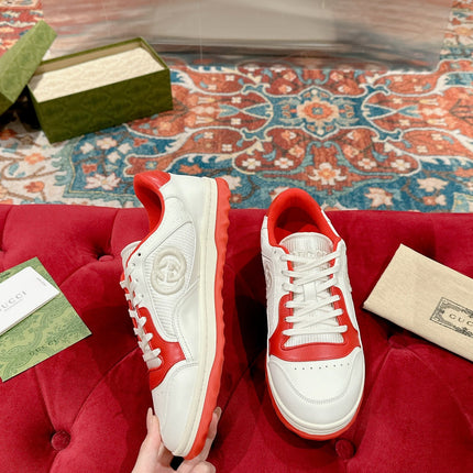 GUCCI 26S SNEAKERS IN WHITE MIX RED CALFSKIN