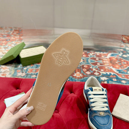 GUCCI 26S SCREENER SNEAKER IN BLUE DENIM AND LEATHER