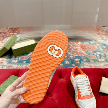GUCCI 26S SNEAKERS IN WHITE MESH FABRIC AND ORANGE CALFSKIN