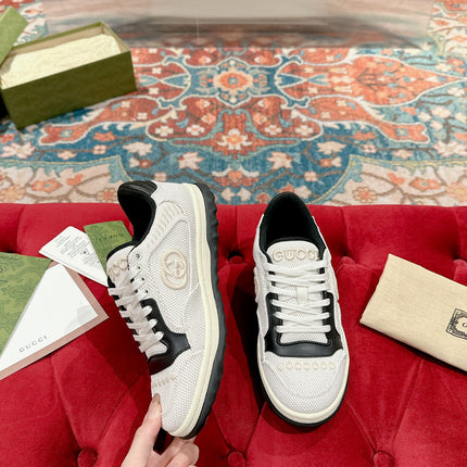 GUCCI 26S SNEAKERS IN WHITE MESH FABRIC AND BLACK CALFSKIN