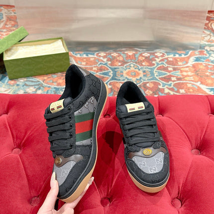 GUCCI 26S SCREENER SNEAKER IN BLACK AND GREY CANVAS