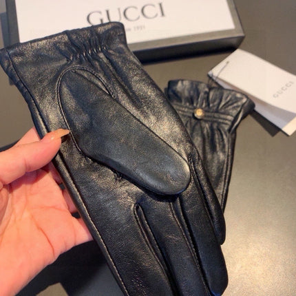 TOUCHSCREEN GLOVES WITH DOUBLE CORD TIGHTENING IN BLACK LAMBSKIN 440488