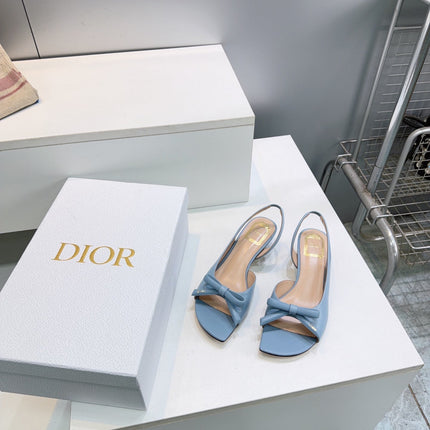 DIOR 26S BOW SLINGBACK SANDALS 45MM IN LIGHT BLUE CALFSKIN